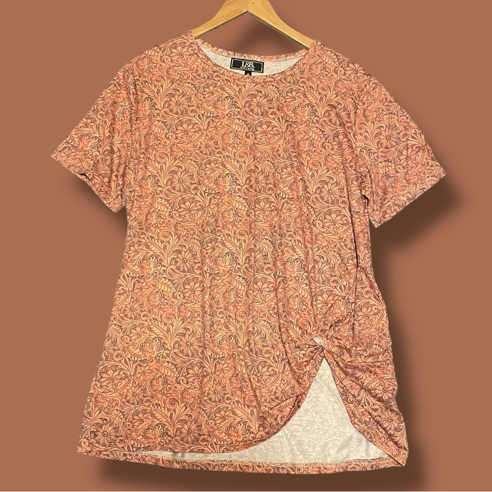 Lucky & Blessed Coral Floral Short Sleeve Top
